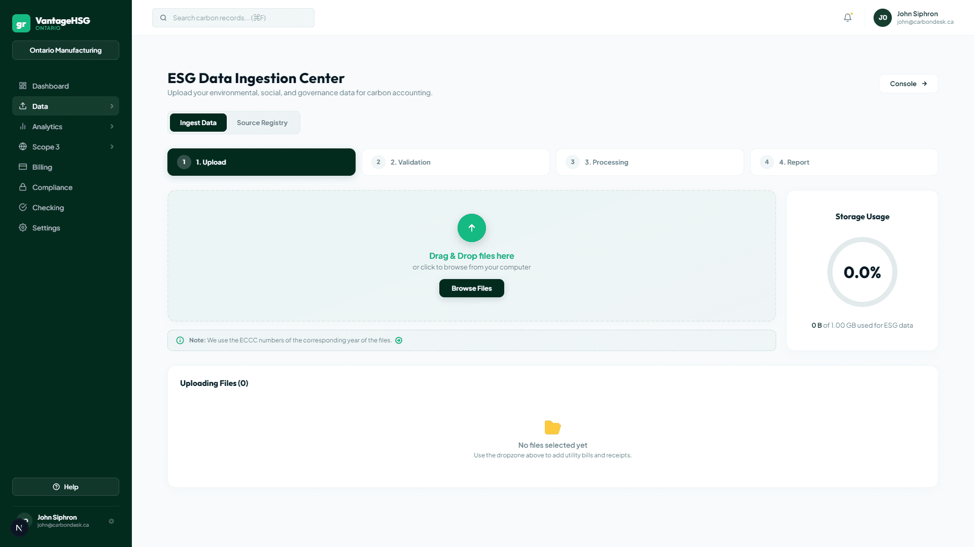 VantageHSG shared upload inbox and document registry